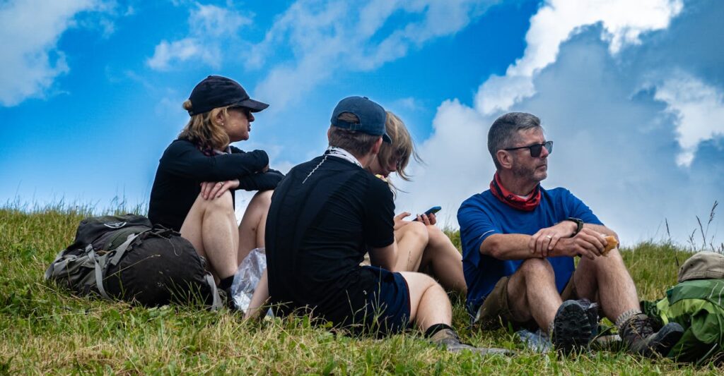 multi day hikers eating prepared food
